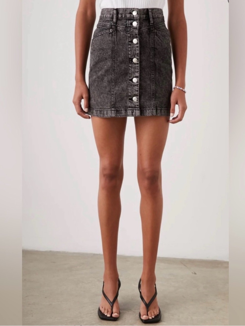 Rails Washed Black Denim Button-Front Mini Skirt